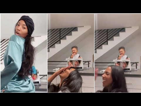 Kid Laugh Hard While His Mom Doing The Buss It Challenge (#Bussitchallenge)