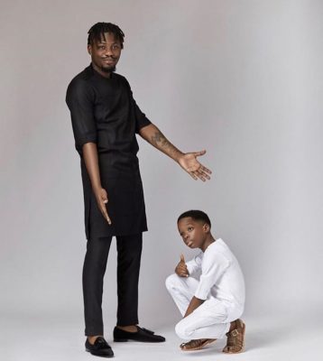 Wizkid's Son Boluwatife Show Case His Clothing Line As He Pictured With Rapper YCee (Photos)