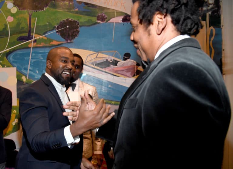 LOS ANGELES, CALIFORNIA - DECEMBER 14: (L-R) Kanye West and Jay-Z attend Sean Combs 50th Birthday Bash presented by Ciroc Vodka on December 14, 2019 in Los Angeles, California. (Photo by Kevin Mazur/Getty Images for Sean Combs)