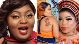 Actress, Eniola Badmus, others react to Bobrisky’s gift to a fan who tattooed his face on her body