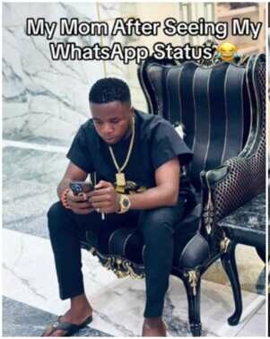 Igbo mother reacts to son’s WhatsApp photo of lady on his lap, chat leaked
