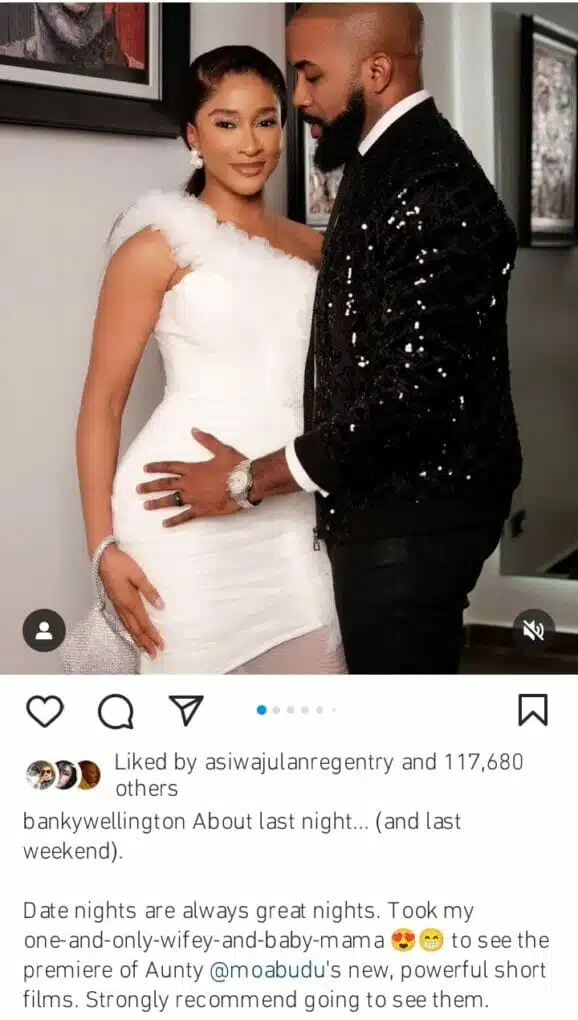 “My one and only wifey and babymama” – Banky W hails Adesua months after pregnancy saga with Niyola