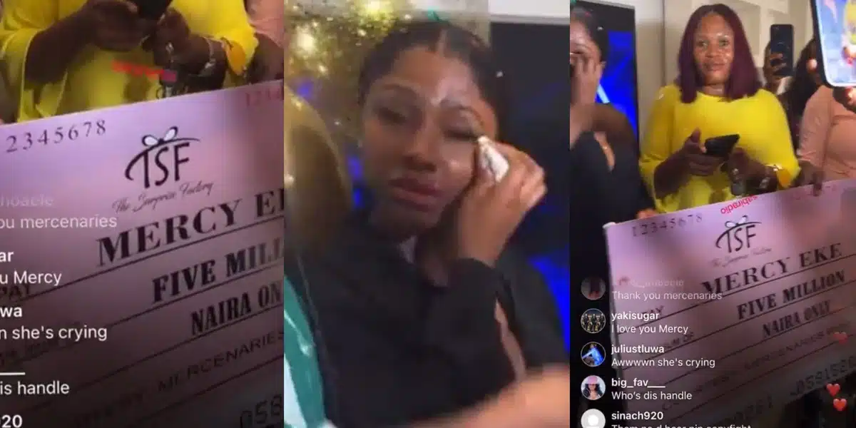 “Transfer live and direct” – Mercy Eke bursts into tears as fans gift her ₦5 million cash for 30th birthday