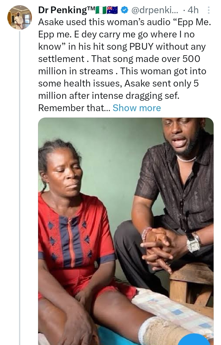 Asake dragged for donating only N5M to ailing policewoman in viral ‘Help me Help me’ video