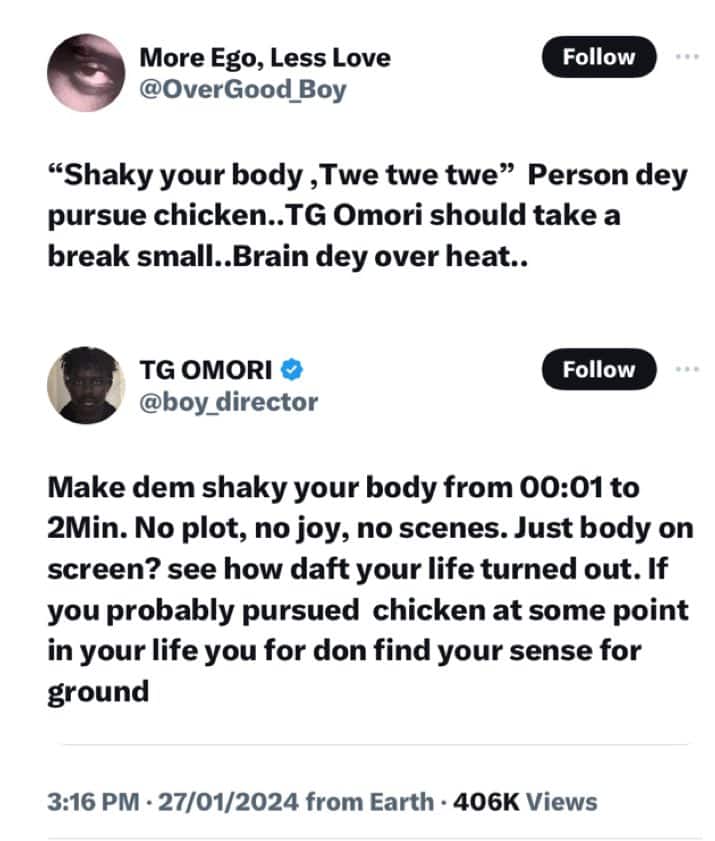 TG Omori slams troll for criticizing Kizz Daniel and Davido's Twe Twe music video