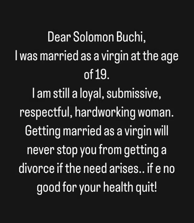 “I got married a virgin but left my husband” – Sarah Martins challenges Solomon Buchi assertion on marrying virgins