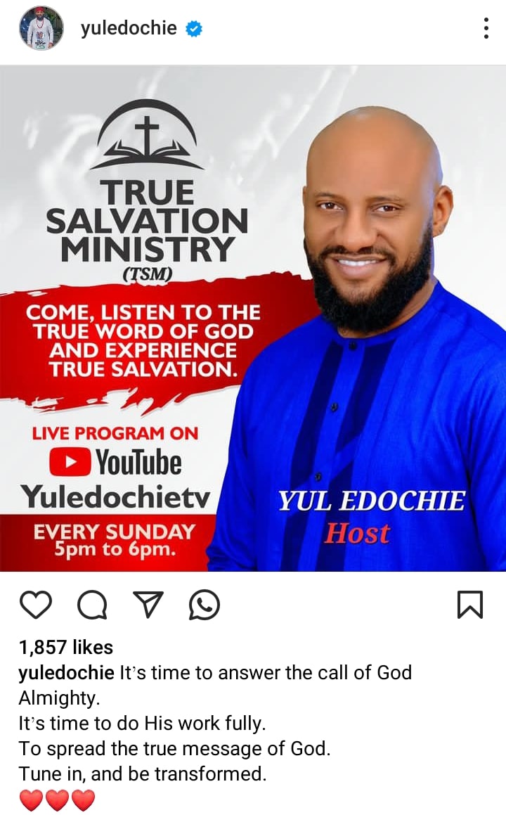 “So Judy go be Mummy GO?” – Yul Edochie set to hold first ministration as he opens a ministry