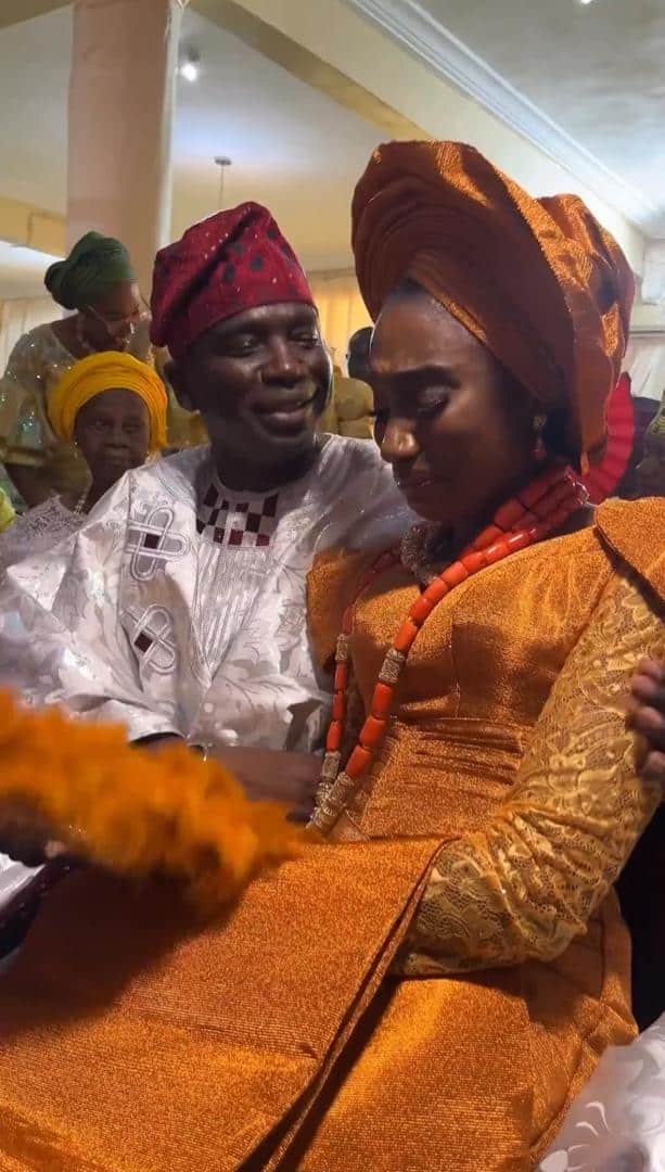 Moment Kunle Remi's wife breaks down in tears during wedding