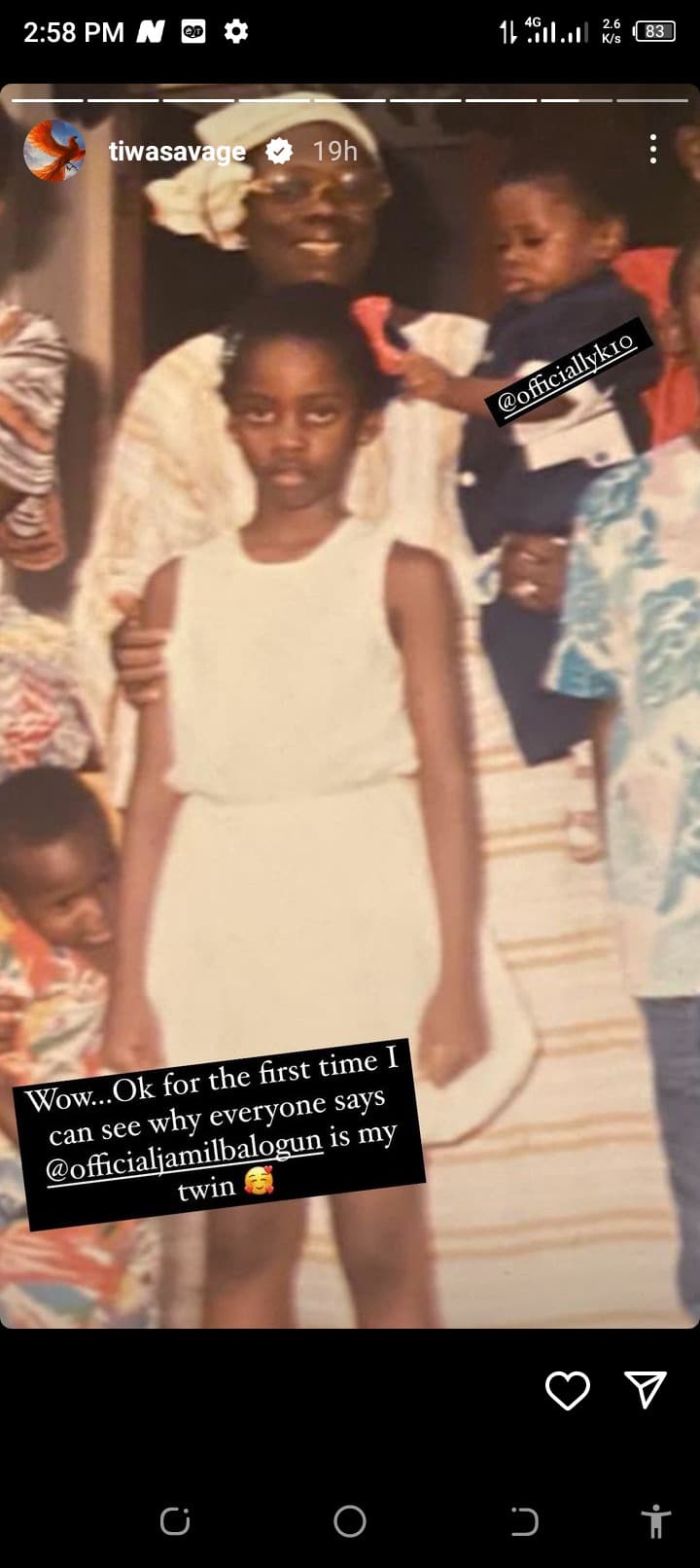 ‘I can see why everyone says Jamil is my twin’ – Tiwa Savage says, shares throwback photo of herself