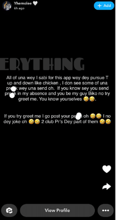 “If una try greet me, I go post am” – Yhemolee to expose friends who sent their manhood photos to his ex girlfriend